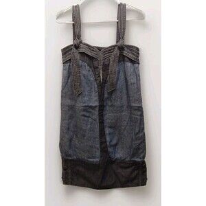 Radcliffe London Linen Dress Blue And Black Denim Look  button dress sz 4